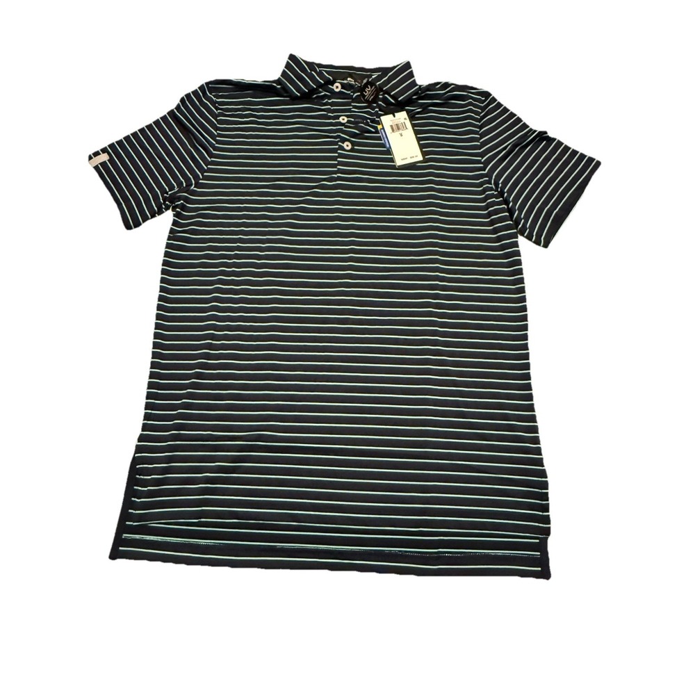 RLX Polo Ralph‎ Lauren Blue Navy Striped Short Sleeve Wicking Shirt Stretch $98